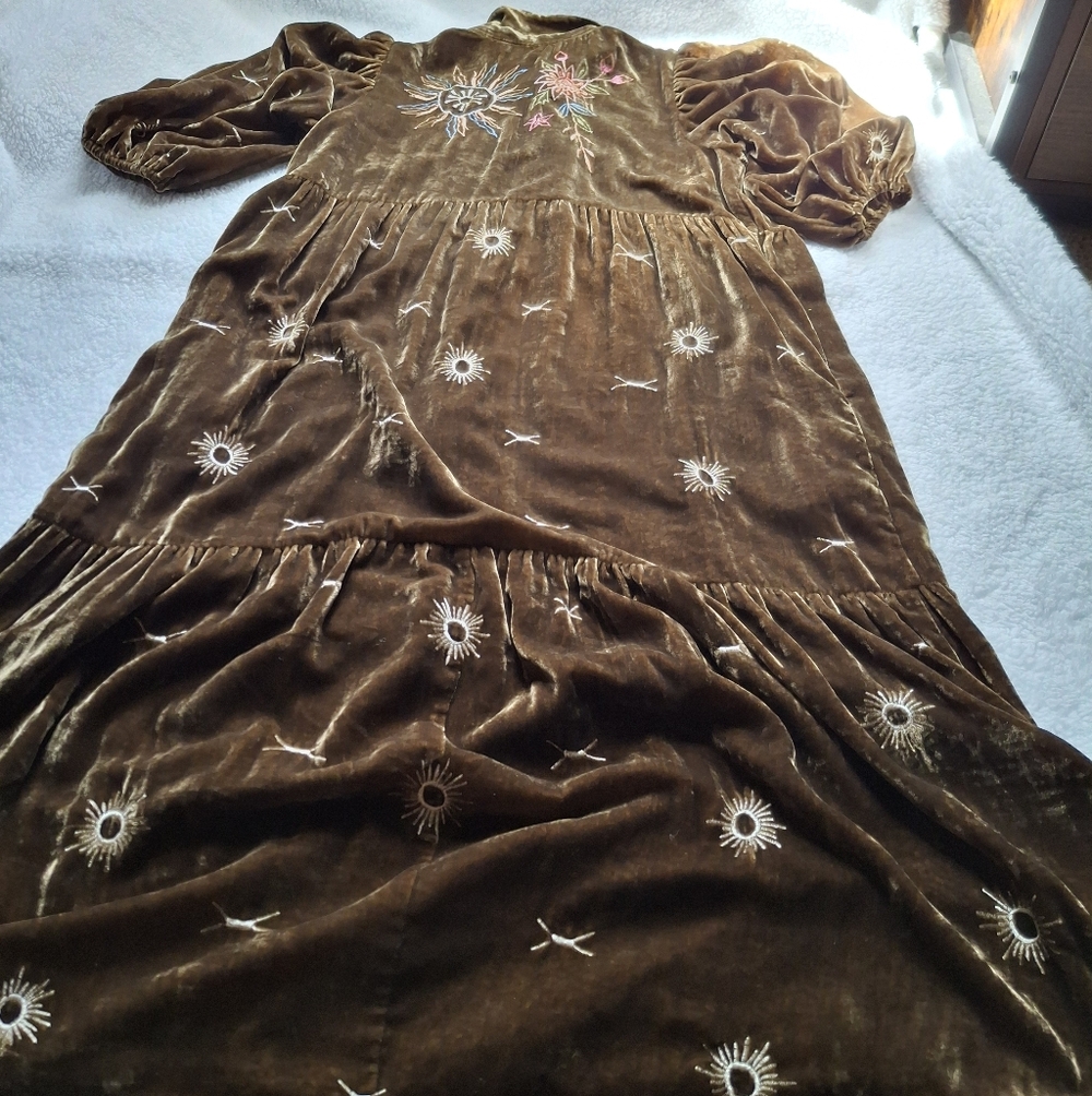 Wayward Fancies Collared Floral Embroidered Velvet Dress- Size In Description - Picture 11 of 16